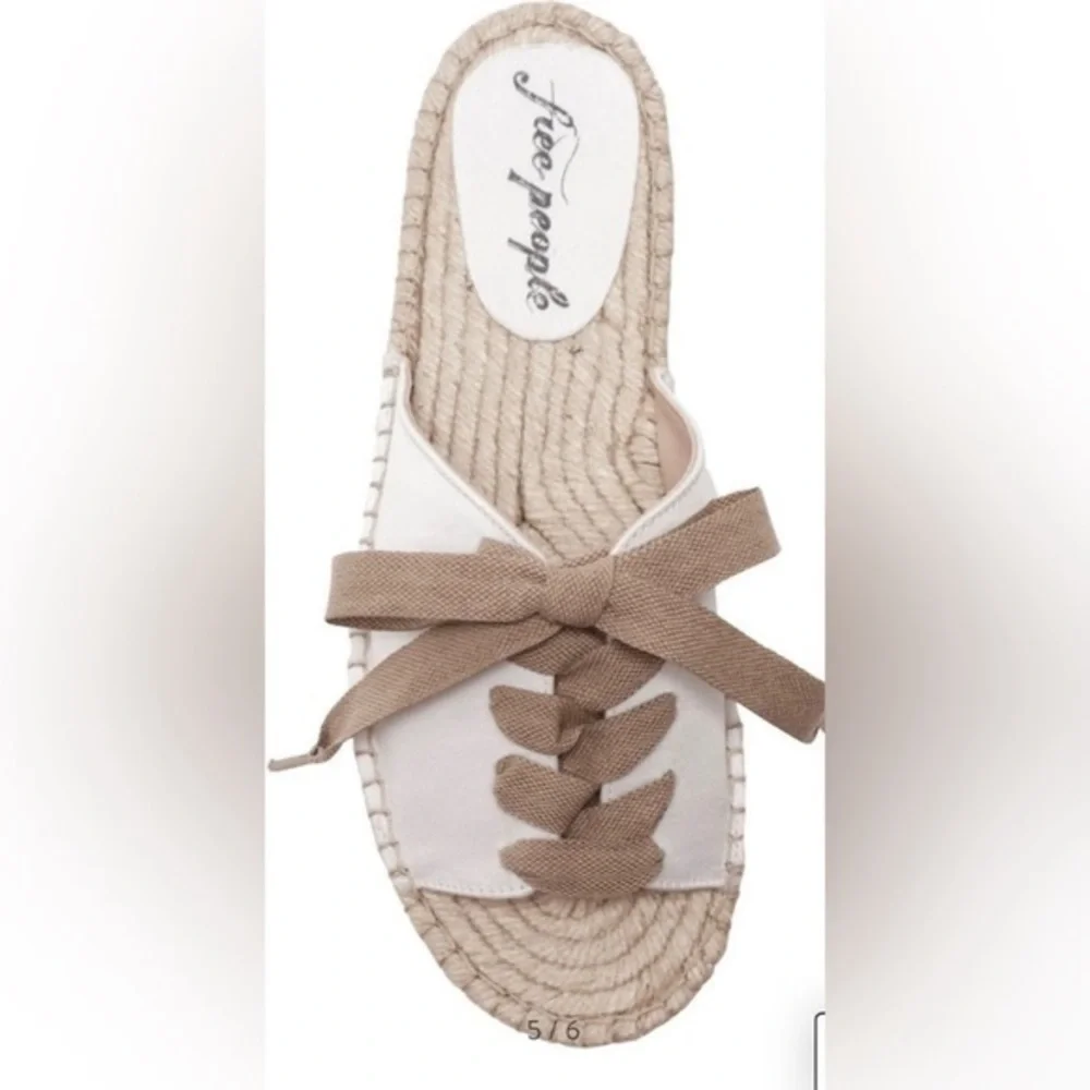 Free People Cream and Tan Lace-Up Slide Espadrilles